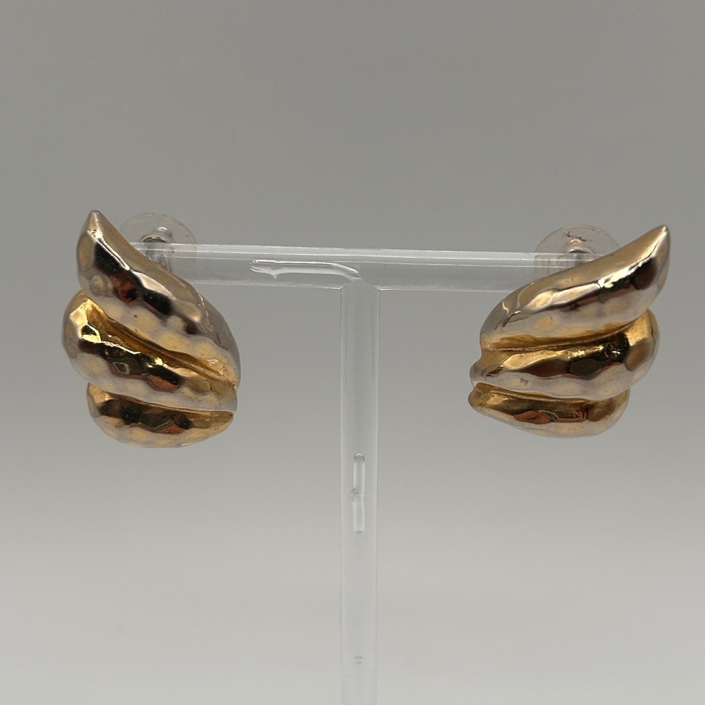 Park Lane Vintage Gold Tone Hammered Ribbed Stud Earrings Statement Jewelry